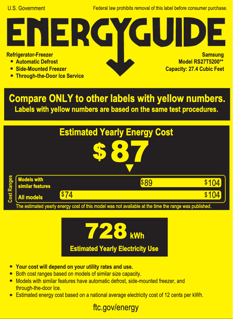 Page 1 of the manual Energy Label Samsung RS27T5200SG