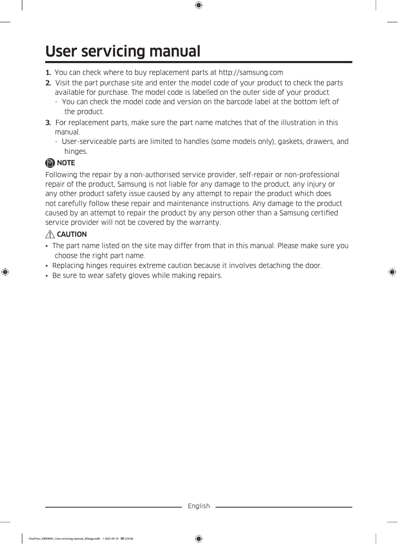 First page image of the manual for RW33B99C5TF