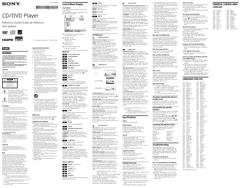 Page 1 of the manual User Manual Sony DVP-SR510H