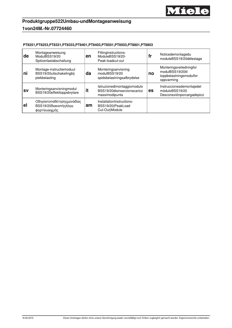 Page 1 of the manual User Manual Miele 7738640