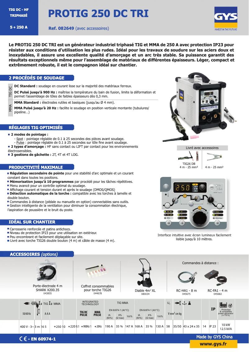 Image de la première page du manuel de l'appareil PROTIG 250 DC TRI