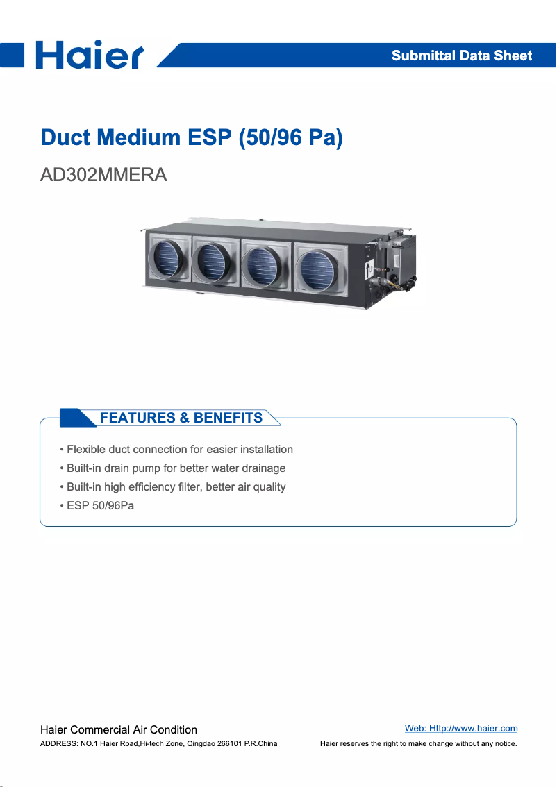 Page 1 of the manual User Manual Haier AC302MEERA