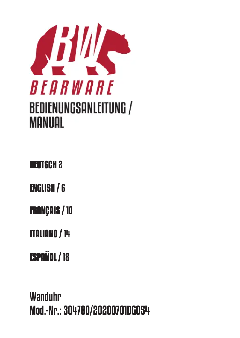 Page 1 of the manual User Manual Bearware 304780