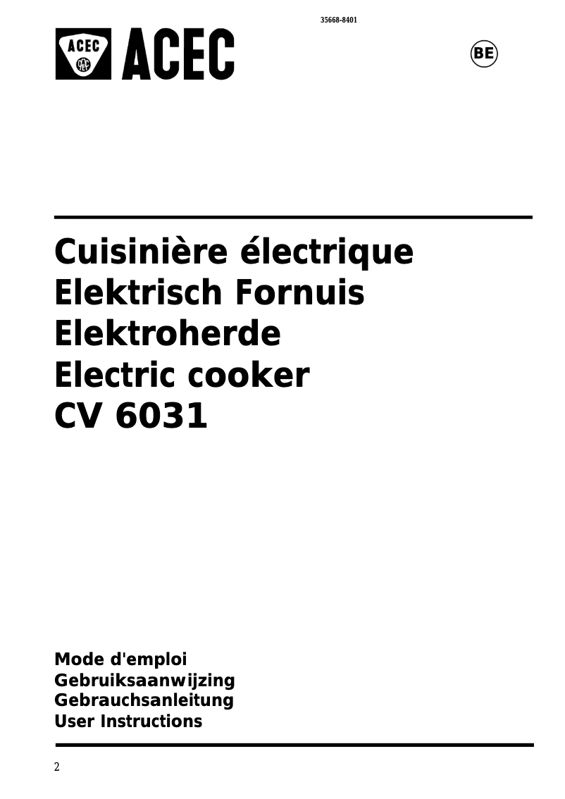 Page 1 of the manual User Manual Acec CV 6031