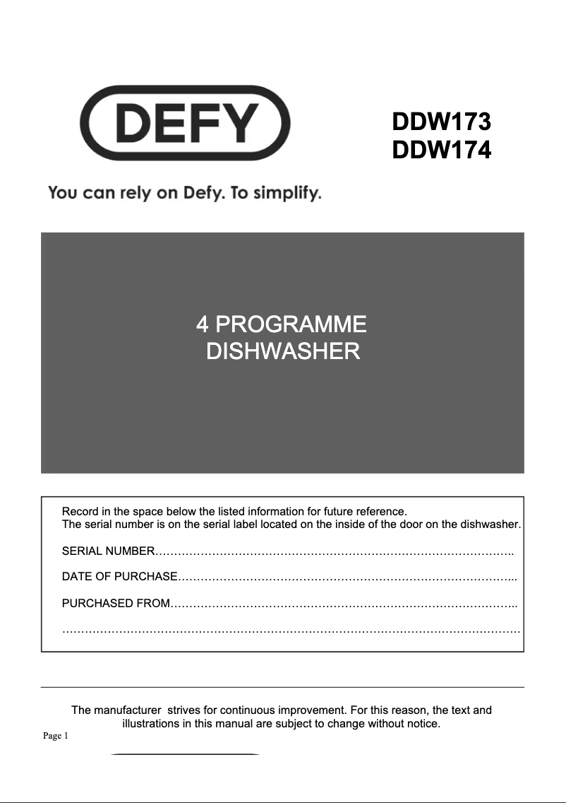 First page image of the manual for DDW 173