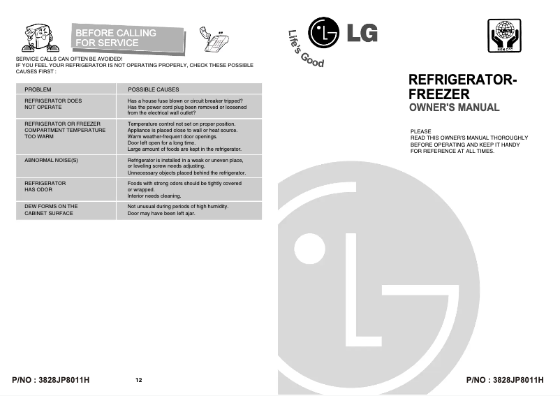 First page image of the manual for GR-U262RLC