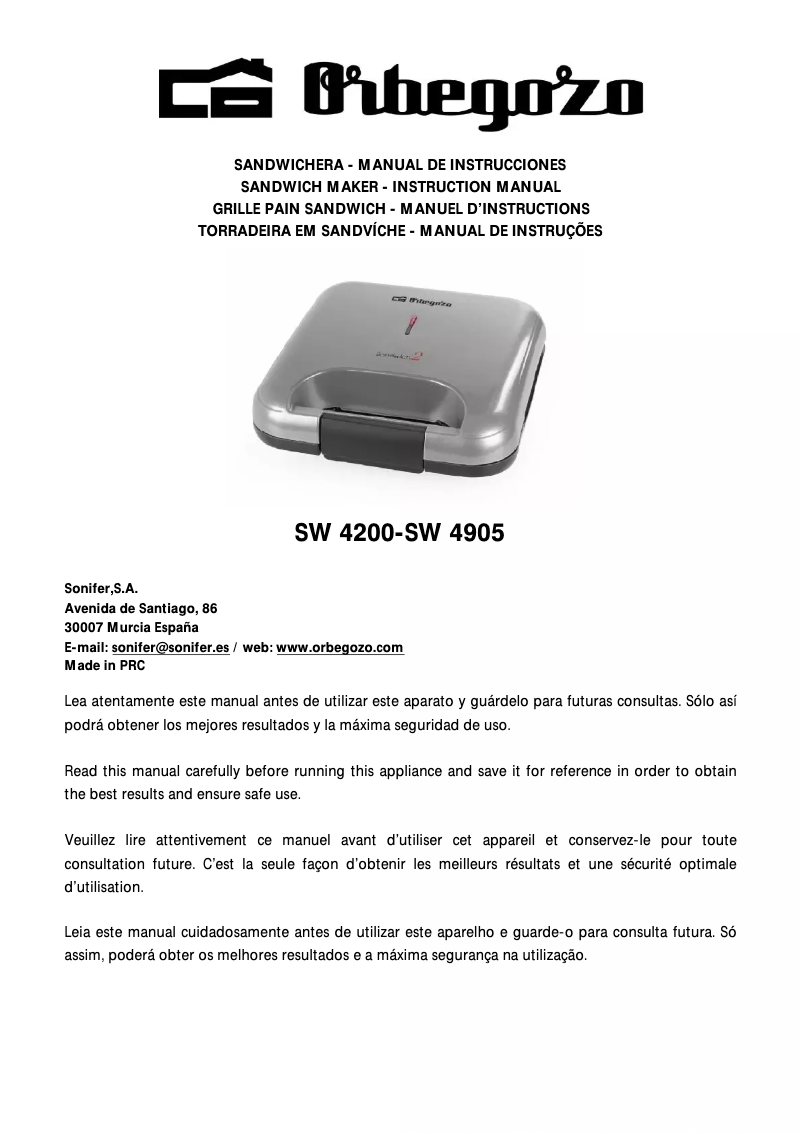 First page image of the manual for SW 4905