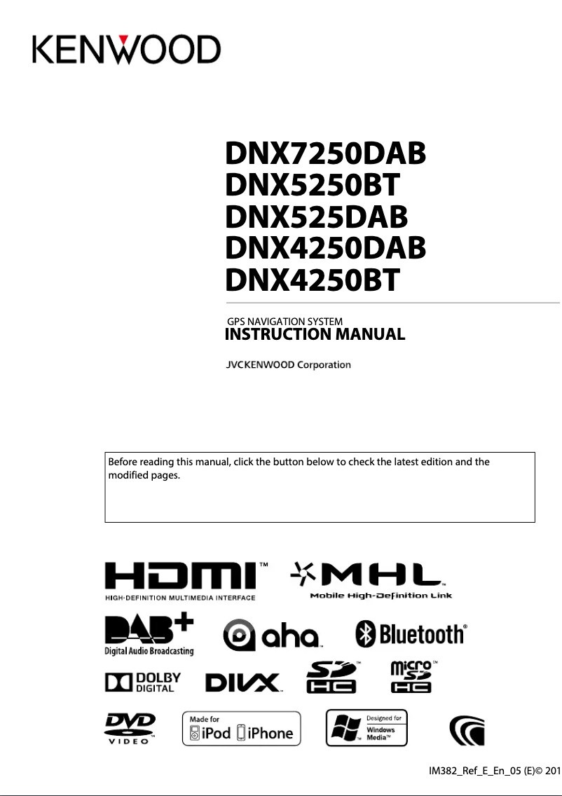 Page 1 de la notice Manuel utilisateur Kenwood DNX525DAB