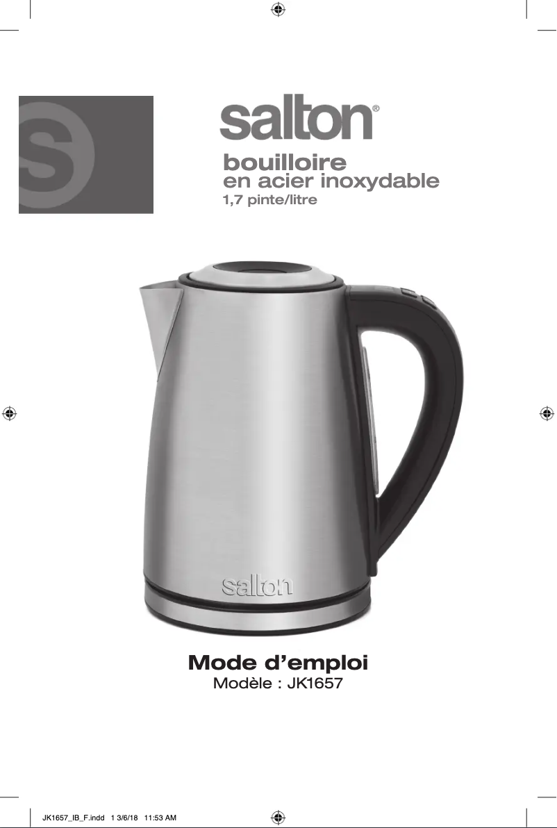 Page 1 of the manual User Manual Salton JK1657