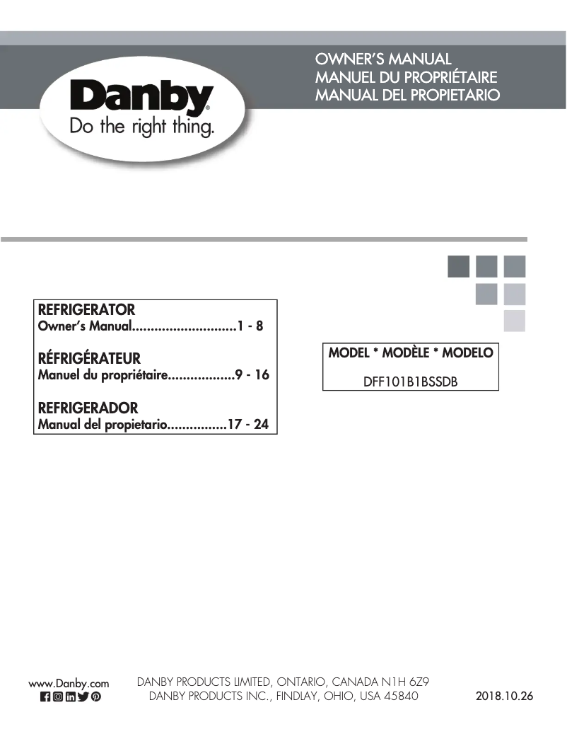 Page 1 of the manual User Manual Danby DFF101B1BSSDB
