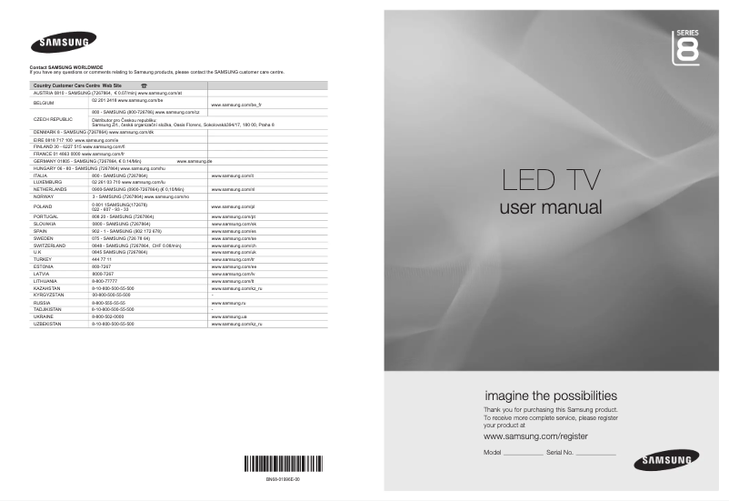 First page image of the manual for UE40B8090