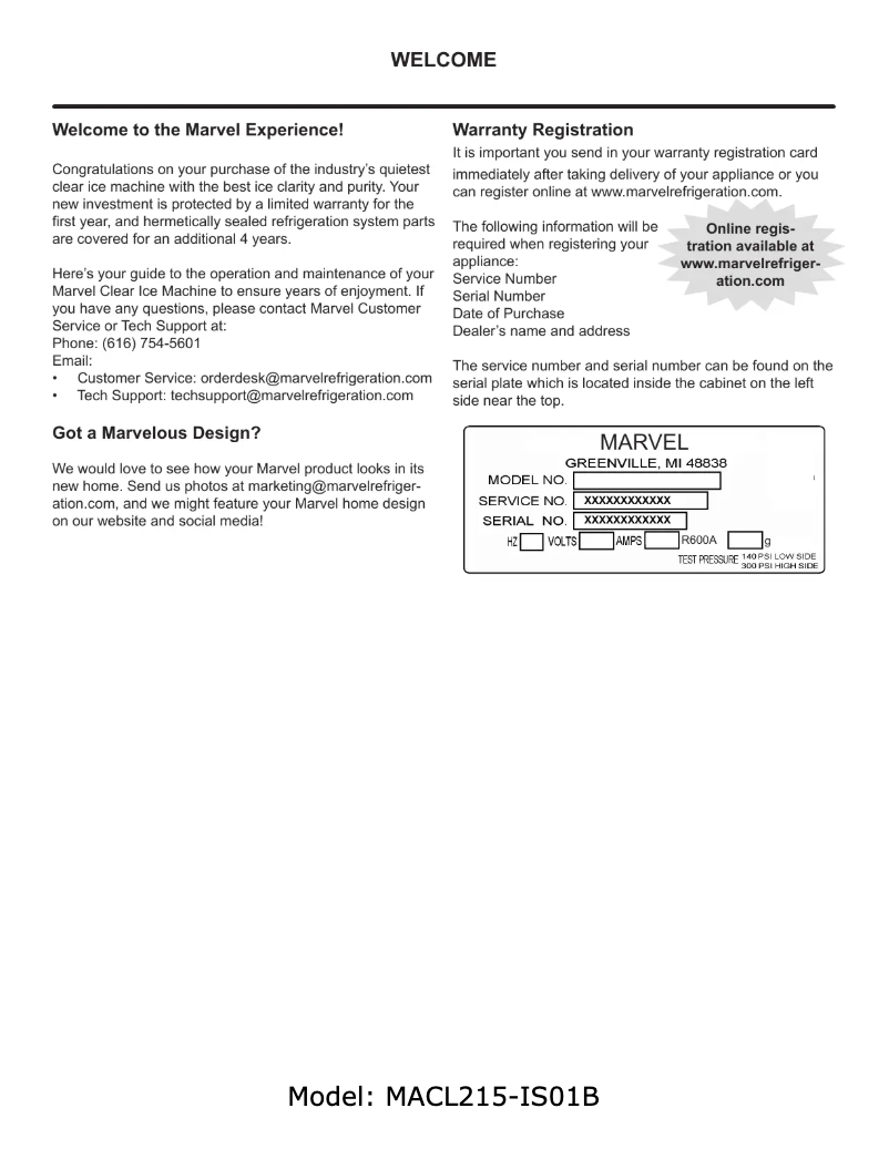 Page 1 of the manual Technical Sheet Marvel MACL215-IS01B