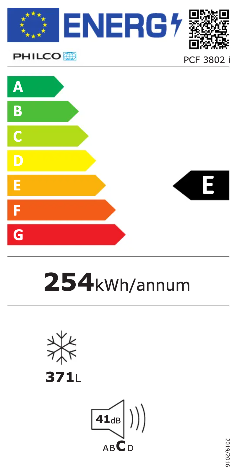 Page 1 of the manual Energy Label Philco PCF 3802 i