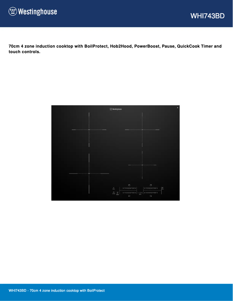 Page 1 of the manual Technical Sheet Westinghouse WHI743BD