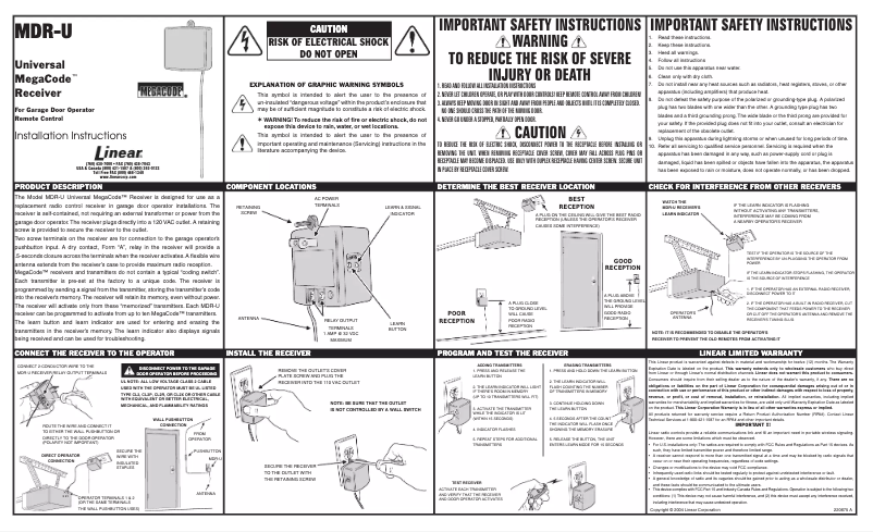Page 1 of the manual User Manual Nortek MDR/U