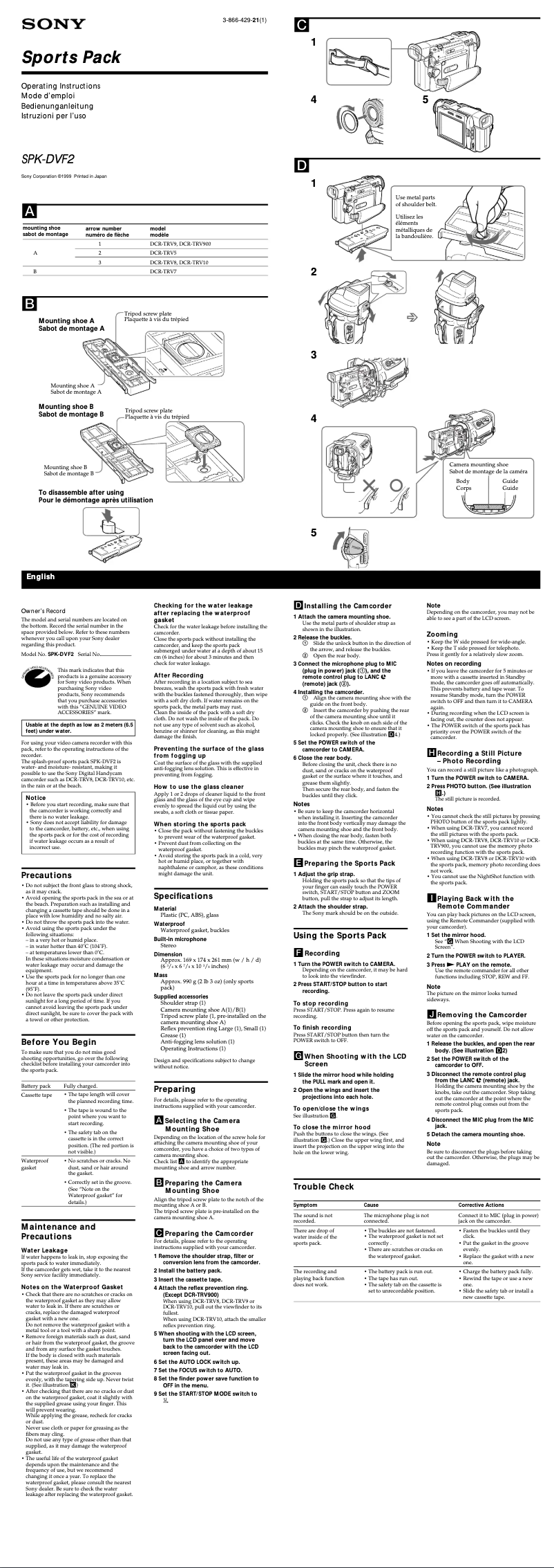 First page image of the manual for SPK-DVF2