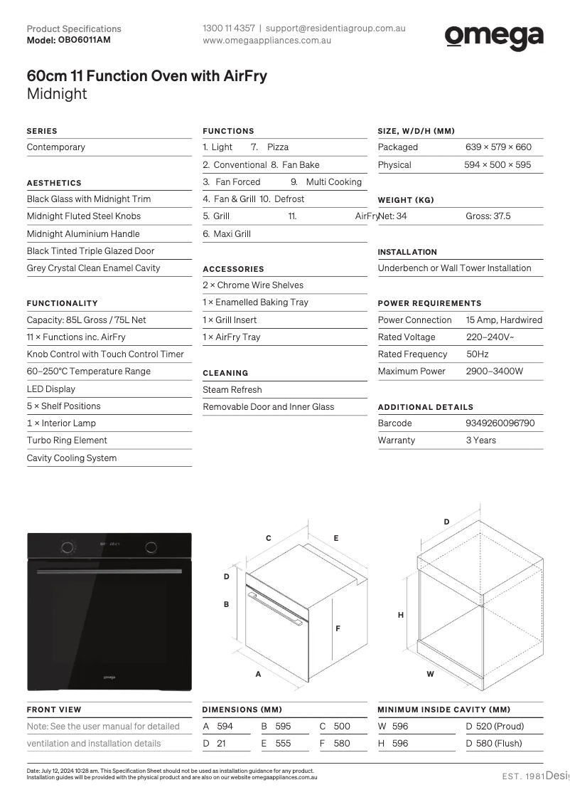 First page image of the manual for OBO6011AM