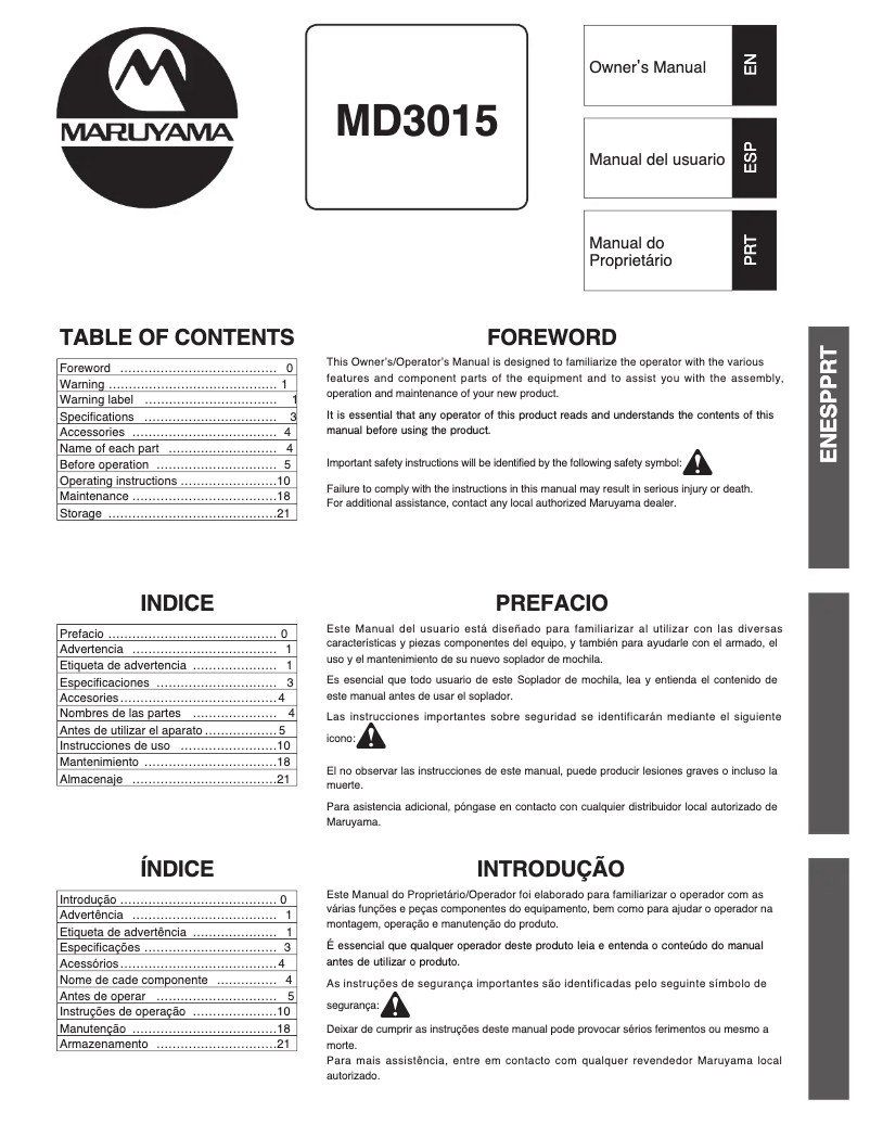 Page 1 of the manual User Manual Maruyama MD301