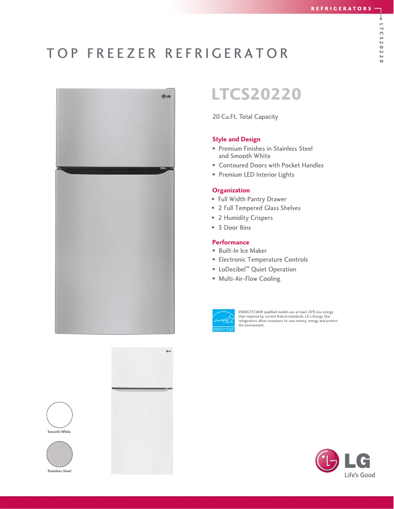 Page 1 of the manual Technical Sheet LG LTCS20220S