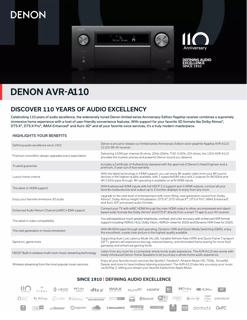 First page image of the manual for AVR-A110