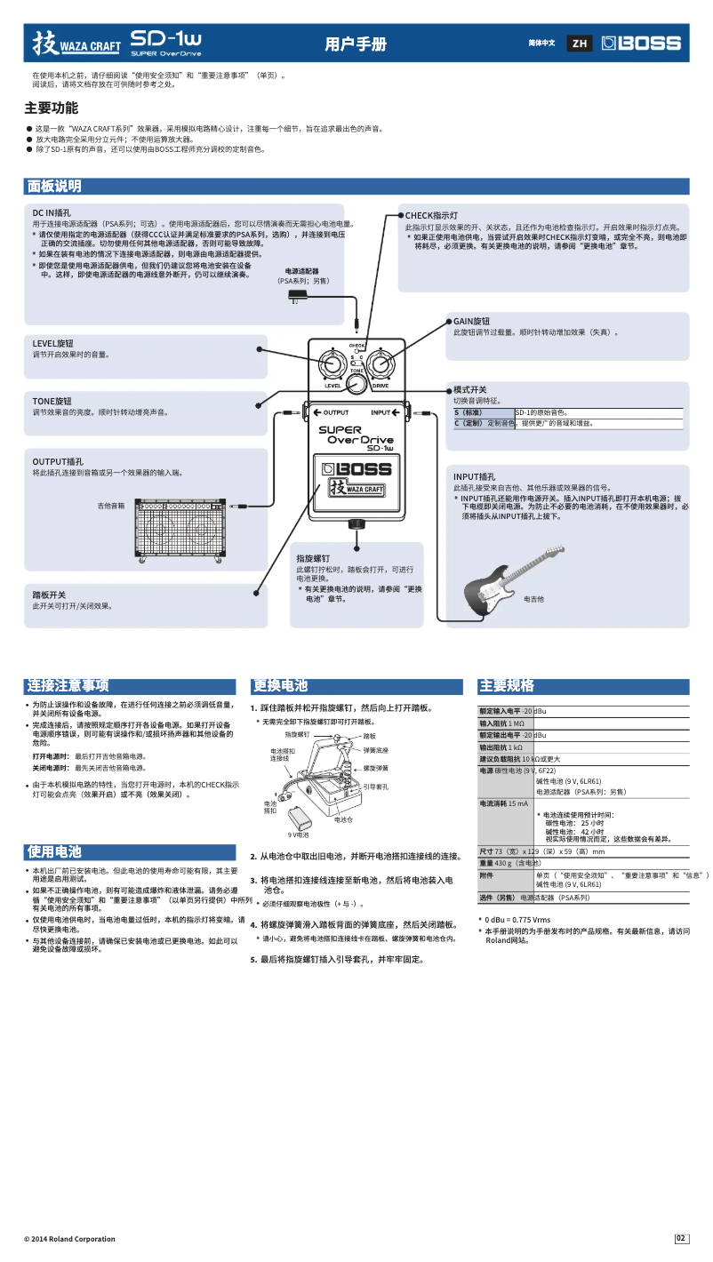 Page 1 de la notice Manuel utilisateur Boss SD-1W