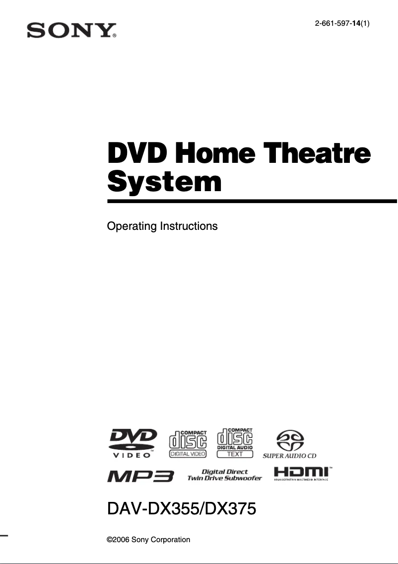 Page 1 of the manual User Manual Sony DAV-DX375