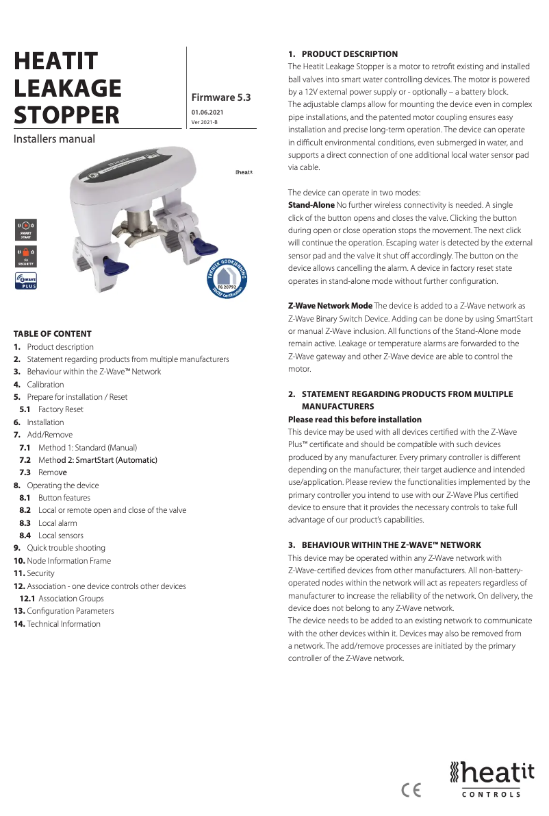 Page 1 of the manual User Manual Heatit Leakage Stopper