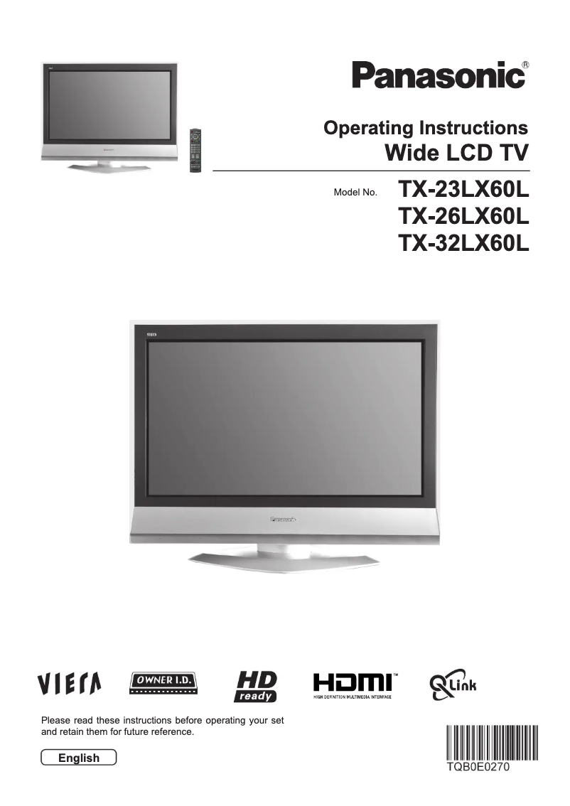 First page image of the manual for Viera TX-26LX60L