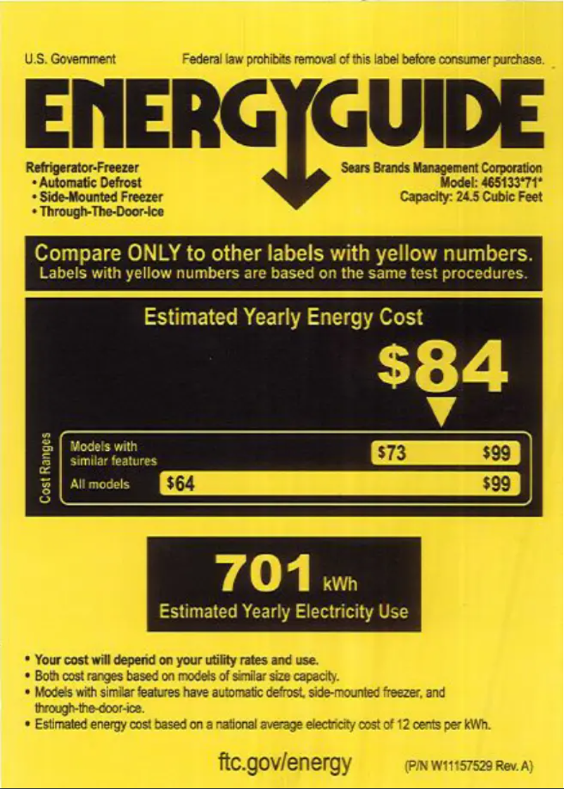 Page 1 of the manual Energy Label Kenmore 51335