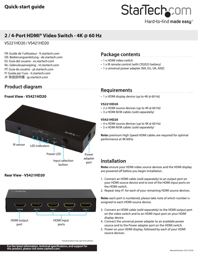 First page image of the manual for VS421HD20