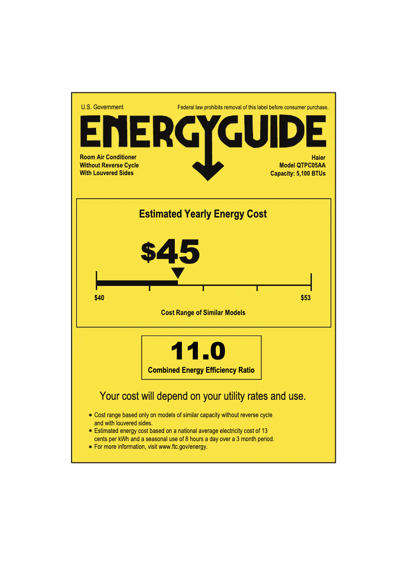 Page 1 of the manual Energy Label Haier QTPC05AA