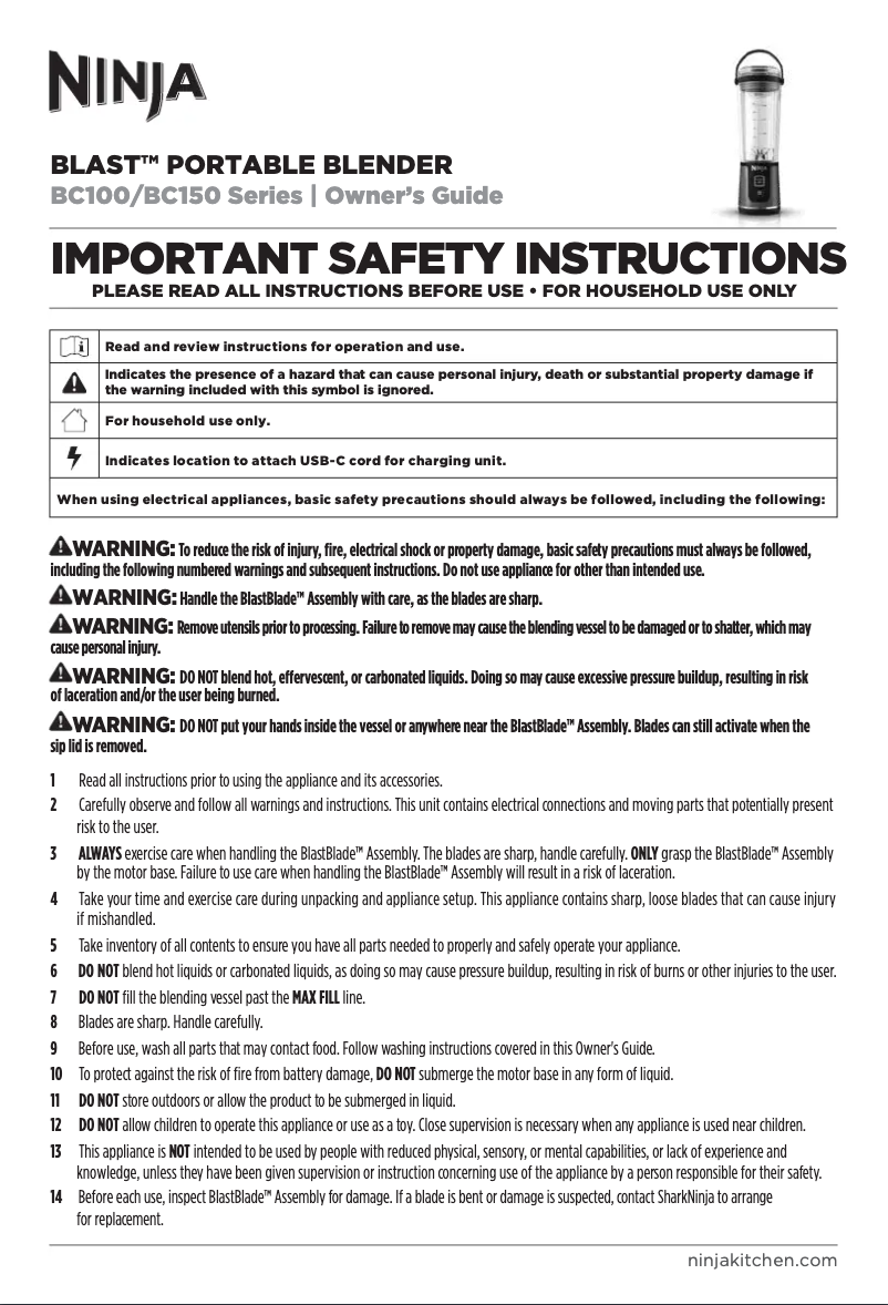 Page 1 of the manual User Manual Ninja Blast BC151