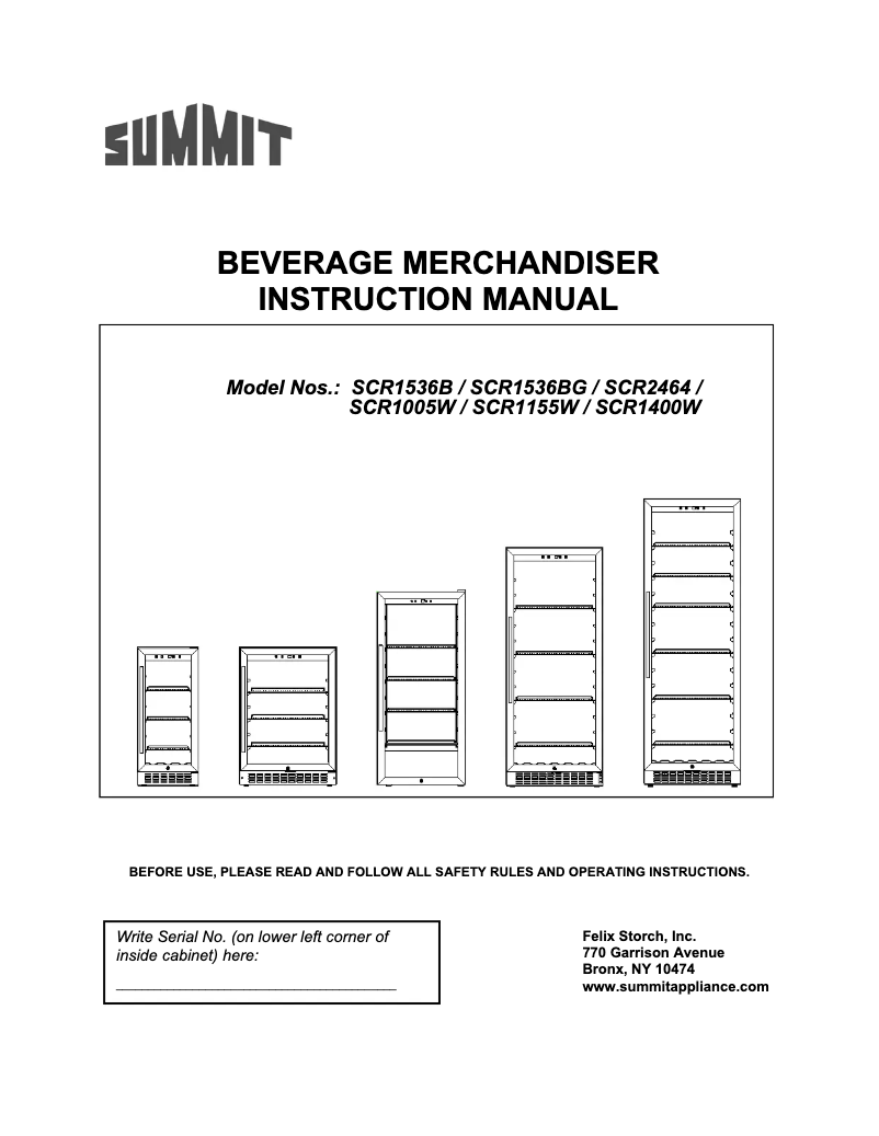 Page 1 of the manual Installation Guide Summit Commercial SCR1400WCSS