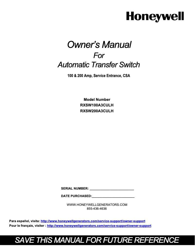 Image de la première page du manuel de l'appareil RXSW200A3CULH