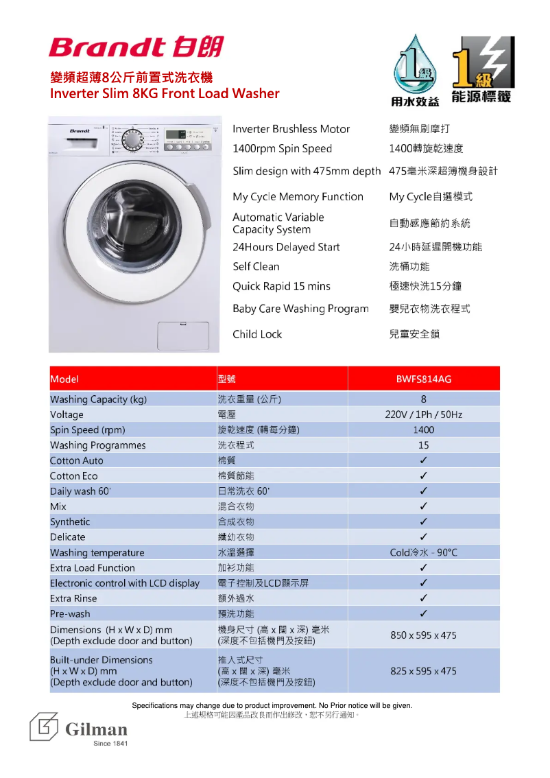 Page 1 of the manual Catalogue Brandt BWFS814AG