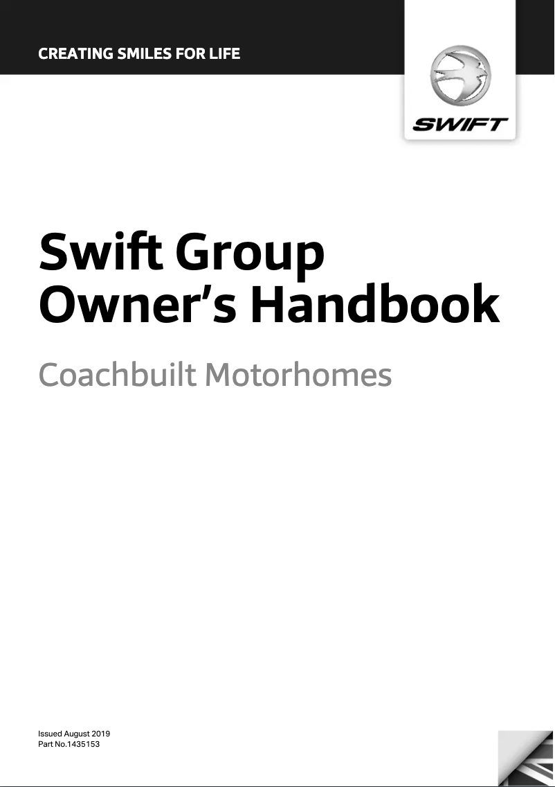 Page 1 of the manual User Manual Swift Coachbuilt (2020)
