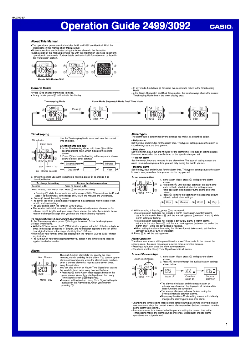 Page 1 of the manual User Manual Casio Collection W-96H-1AVES