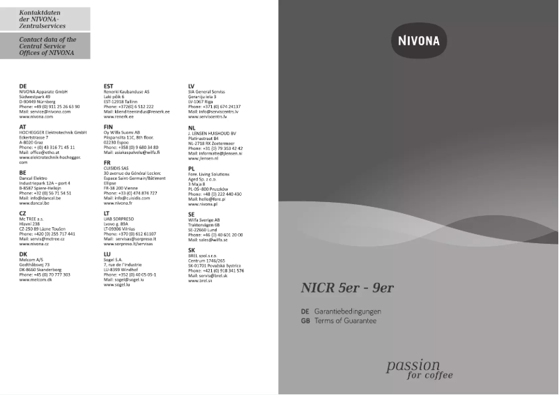 Page 1 of the manual Warranty Information Nivona CafeRomatica 690