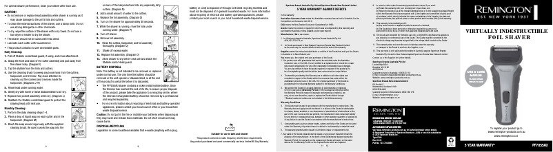 Page 1 of the manual User Manual Remington Virtually Indestructible PF7855AU