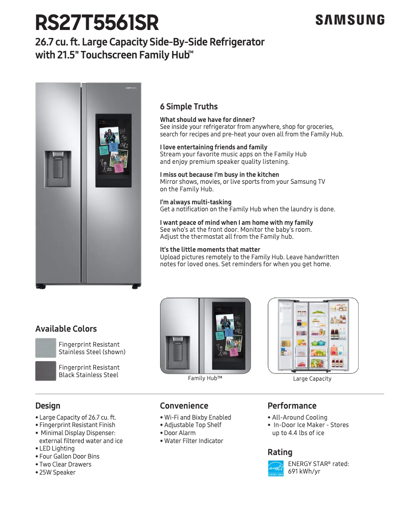 Page 1 of the manual Technical Sheet Samsung RS27T5561SR/AA