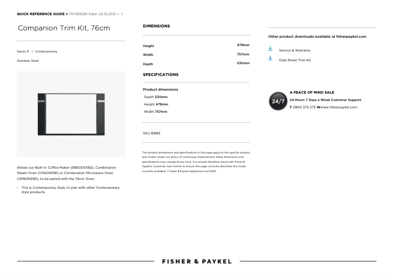 First page image of the manual for TK76NDB1