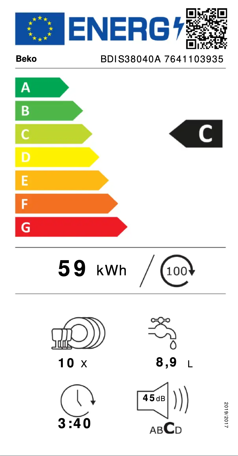 Page 1 of the manual Energy Label Beko BDIS38040A