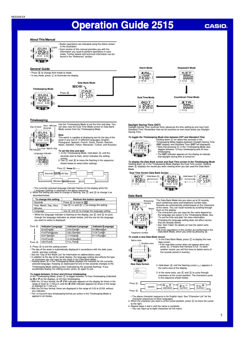 Page 1 of the manual User Manual Casio 2515