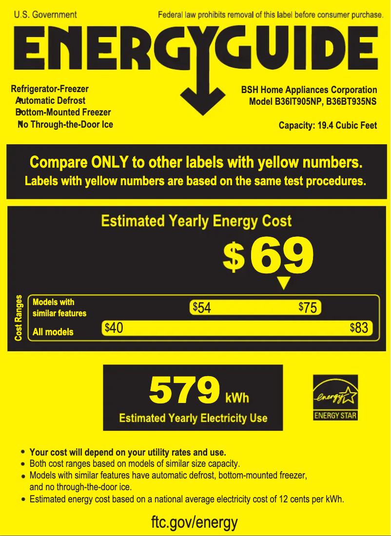 Page 1 of the manual Energy Label Bosch B36IT905NP