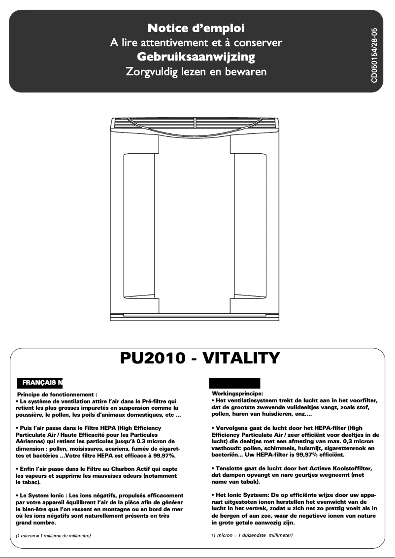 Page 1 of the manual User Manual Calor Vitality PU2010