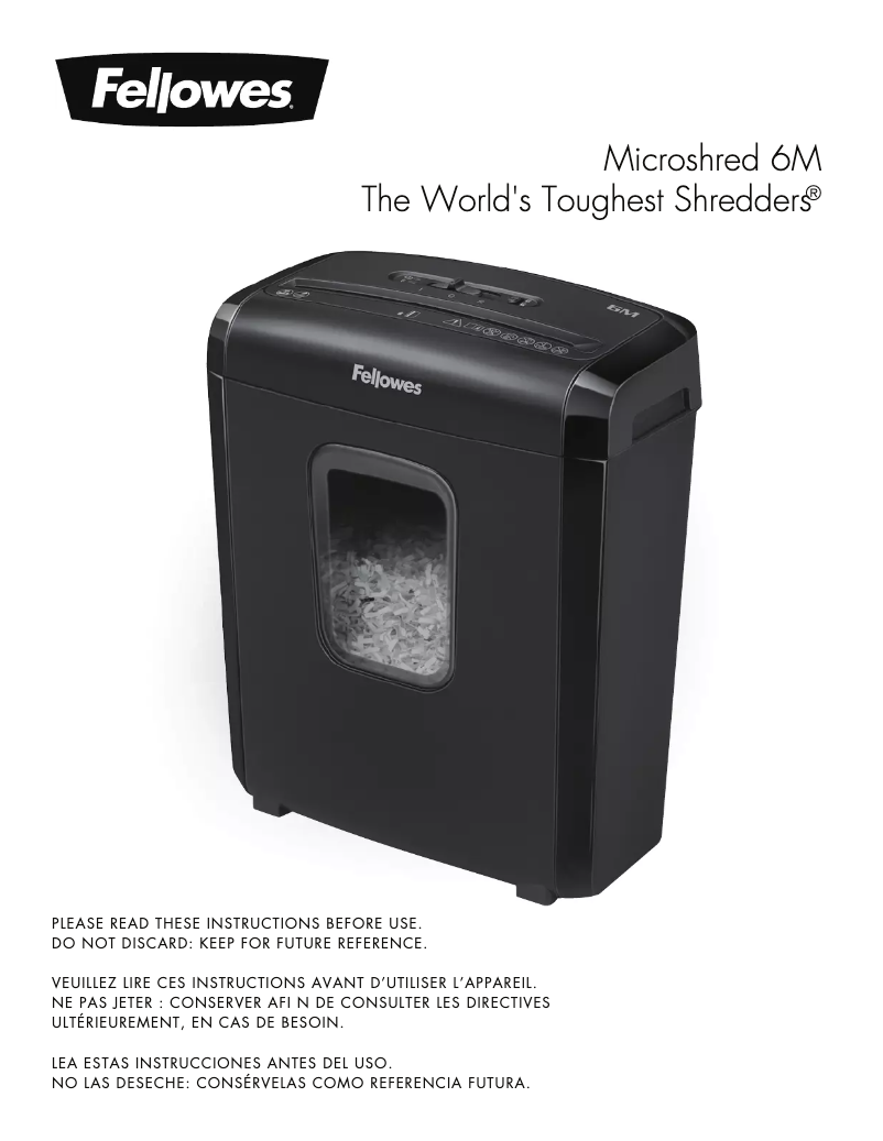 Page 1 of the manual User Manual Fellowes MicroShred 6M