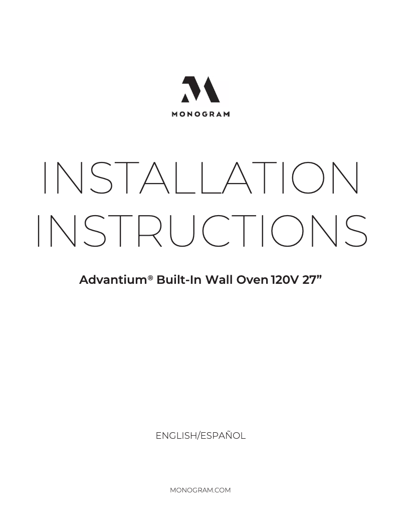Page 1 of the manual Installation Guide Monogram ZSB9121NSS