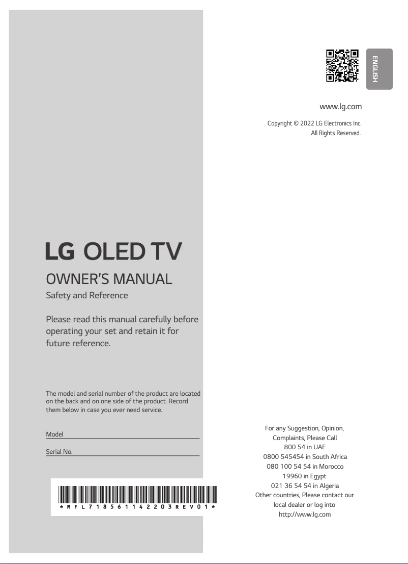Page 1 of the manual User Manual LG OLED48A26LA