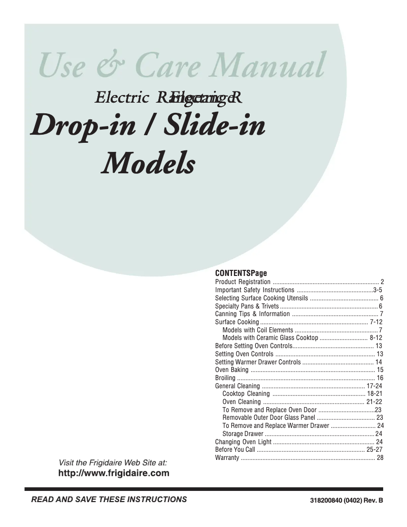 Page 1 of the manual User Manual Frigidaire FES367DS