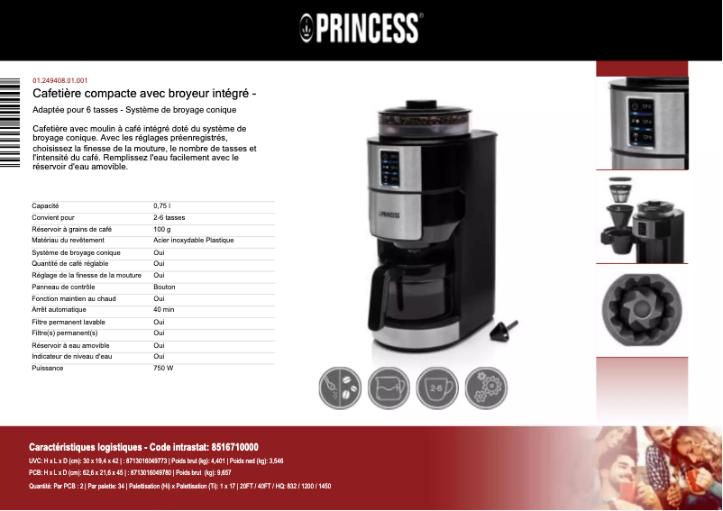 Page 1 of the manual User Manual Princess Grind & Brew 249408